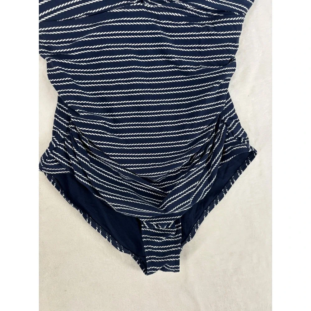 Niptuck Swim Navy Blue Nautical Rope Stripe‎ One Piece Multi Fit Cup Size 12